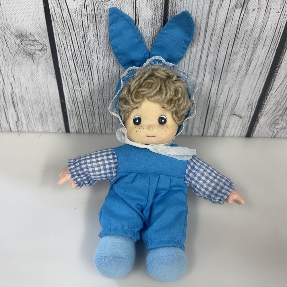 Vintage Bunny Doll Soft Body Doll In Blue Bunny Outfit Collectible Doll
